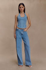 Meadow Denim Corset Halter Top - Classic Blue