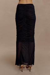 Matilda Ruched Mesh Maxi Skirt - Black