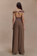 Carley Off Shoulder Knit Top - Cacao Brown