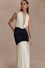 Hailee Slinky And Mesh Halter Maxi Dress - Black/White