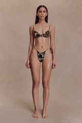 Rosmunda Ruched Bikini Top - Green Fluid Reverie Print