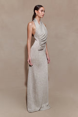 Elma Lurex Knit Halter Maxi Dress - Silver