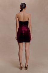 Paulina Velvet Strapless Mini Dress - Wine