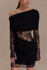 Luxie Lace Knit Mini Dress - Black