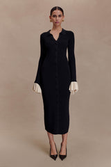 Amirose Ruffle Knit Midi Dress - Black