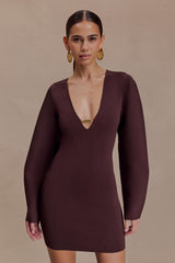 Billy Balloon Sleeve Knit Mini Dress - Dark Chocolate