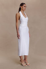 Daniela Ruched Halter Midi Dress - White