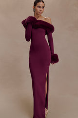 Karleigh Faux Fur Knit Maxi Dress - Plum