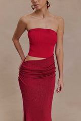 Jasiel Strapless Knit Maxi Dress - Red