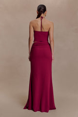 Celina Chiffon Halter Top With Hardware - Cherry Red