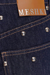 Alima Mid Rise Stud Denim Jeans - Washed Indigo Blue