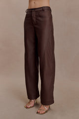 Theo Faux Leather Mid Rise Pants - Dark Chocolate