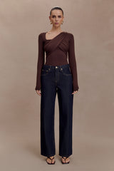 Kaylen Knit Long Sleeve Top - Dark Chocolate