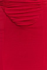 Willa Gathered Mesh Midi Dress - Ruby