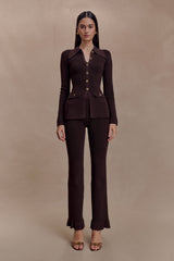 Suzie Ribbed Long Sleeve Longline Top - Chocolate