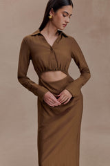 Cecilie Cut Out Shirt Midi Dress - Dark Chocolate