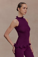 Diya Ribbed Sleeveless Top With Wire Hem - Plum