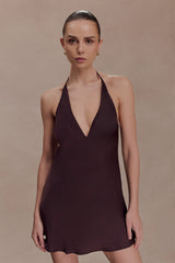 Regina Halter Lace And Satin Mini Dress - Chocolate