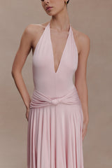 Zelda Asymmetric Slinky Midi Dress - Ballet Pink