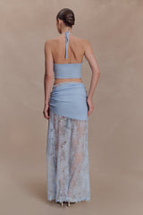 Lucy Lace And Knit Halter Top - Cornflower Blue