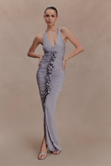 Alessandra Slinky Ruffle Maxi Dress - Grey