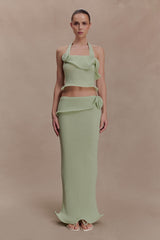 Samira Halter Knit Twist Top - Pastel Green