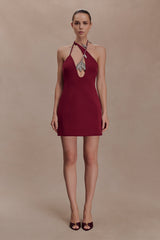 Nathalie Halter Neck Floral Mini Dress - Merlot