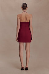 Nathalie Halter Neck Floral Mini Dress - Merlot