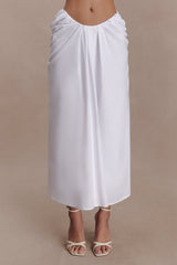 Talia Draped Linen Midi Skirt - White