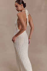 Deeliah Halterneck Crochet Maxi Dress - Ivory