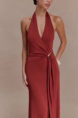 Veda Slinky Halter Maxi Dress - Russet