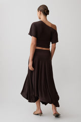 Luu Off Shoulder Slinky Top - Dark Chocolate