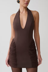 Anari Gathered Scuba Mini Dress - Dark Chocolate