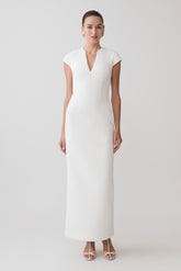 Briella V Neck Suiting Maxi Dress - Ivory