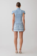 Lakoda Cuffed Denim Mini Skirt - Washed Light Blue