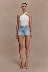Erin Mid Rise Denim Shorts - Washed Light Blue