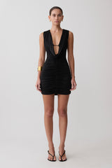 Scarlet Slinky Cowl Mini Dress - Black