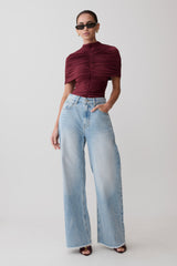 Linh Slinky High Neck Gathered Top - Mahogany