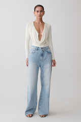 Ren Cowl Long Sleeve Slinky Bodysuit - Ivory