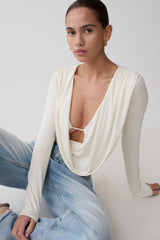 Ren Cowl Long Sleeve Slinky Bodysuit - Ivory