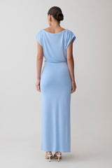 Maiara Shortsleeve Slinky Tie Maxi Dress - Sea Blue