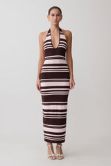 Brienne Stripe Midi Dress - Pink/Chocolate
