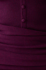 Agness Long Sleeve Button Up Knit Dress - Plum