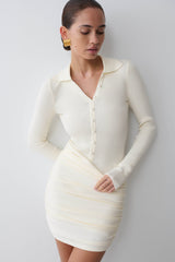 Agness Long Sleeve Button Up Knit Dress - Ivory