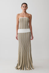 Joyce Stripe Maxi Knit Dress - Khaki/Ivory