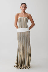 Joyce Stripe Maxi Knit Dress - Khaki/Ivory