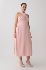 Rosie Linen Halter Midi Dress - Pink