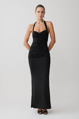 Hoai Gathered Slinky Halter Maxi Dress - Black
