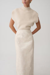 Thalia Croc Faux Leather Midi Skirt - Ivory