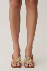 Reed Floral Raffia Heel - Tan